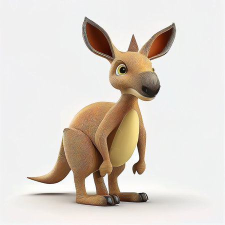 Kangaroo with big eyes on white background. 3D renderingの素材