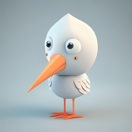 Stork character isolated on white background. 3d render illustration.の素材