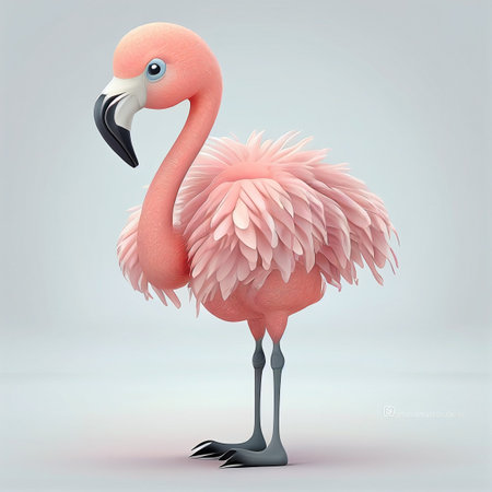 Pink flamingo on a gray background. 3D illustration. Vector.の素材