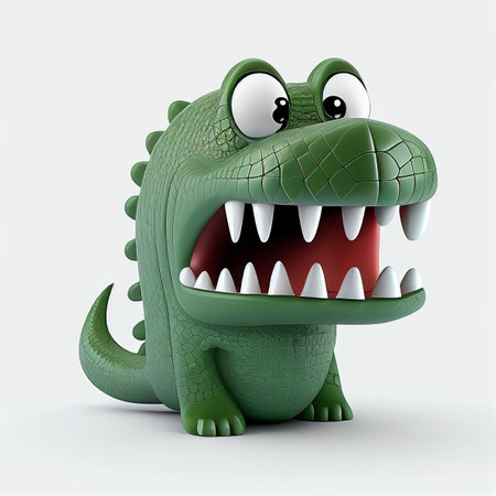 Cartoon crocodile on white background.  Cute animals, farms & wildlife character. AI generative image. Isolated.の素材