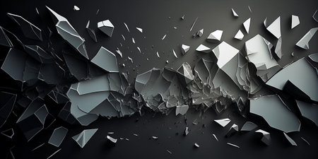 3d rendering of cracked black and white abstract background with chaotic fragmentsの素材