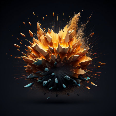 3d rendering of abstract explosion on black background. Futuristic shape.の写真素材