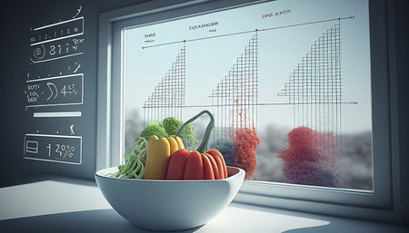 3d rendering vegetables in a white bowl against room with large windowの素材
