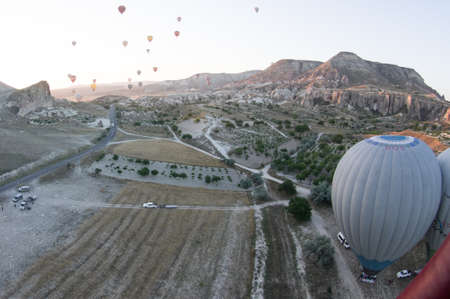 Hot air balloon ride at sunrise in Cappadocia Turkeyの写真素材