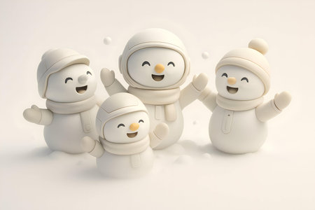 snowman family on a white background. 3d rendering.の素材