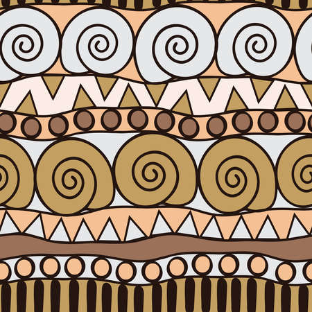 Seamless vector pattern tribal texture with spiral lines. Ethnic style home decoration wallpaper design. Simple ornate fashion textile.のイラスト素材