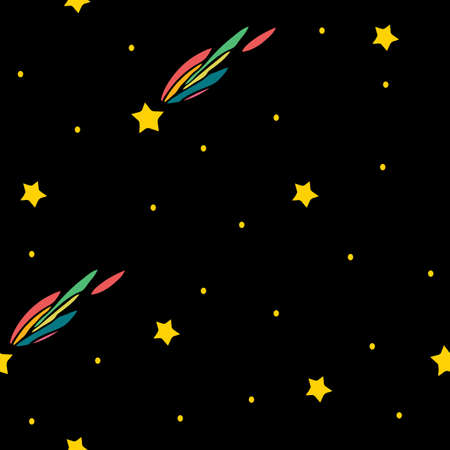 Seamless vector pattern with stars on black background. Simple night sky wallpaper design with...
