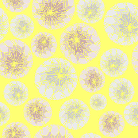 Abstract seamless vector pattern on yellow background. Light blue and purple snowballs. Simple wallpaper design.のイラスト素材