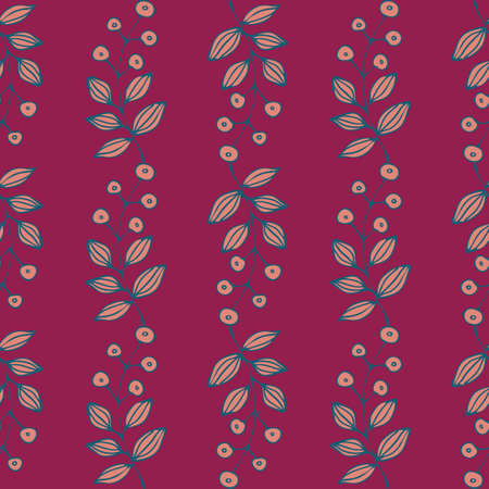 Seamless vector pattern with abstract flowers on purple background. Simple floral violet wallpaper design. Blossom fashion textile.のイラスト素材