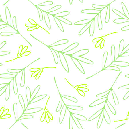 Seamless vector pattern with outlined leaves on white background. Simple modern wallpaper design. Vintage floral line art fashion textile.のイラスト素材