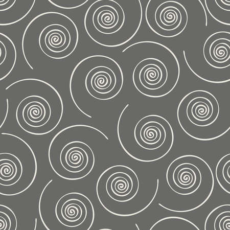 Seamless vector pattern with swirl lines on grey background. Simple twist spiral textured wallpaper design. Trendy fashion textile.のイラスト素材