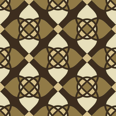 Seamless vector pattern with mosaic texture on brown background. Simple grid symbol wallpaper design. Decorative modern fashion textile.のイラスト素材