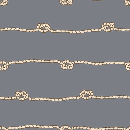 Seamless vector pattern with rope knot on grey background. Simple horizontal thread wallpaper design. Decorative braided cord fashion textile.のイラスト素材