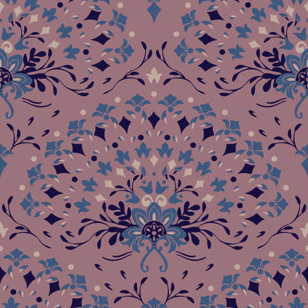 Seamless vector pattern with flower fan on purple background. Simple romantic floral wallpaper...