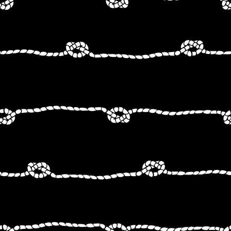 Seamless vector pattern with rope knot on black background. Simple thread texture wallpaper design. Decorative nautical knot fashion textile.のイラスト素材