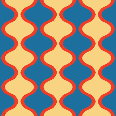 Seamless vector pattern with curved lines on blue background. Abstract retro wallpaper design with contrast colours. Decorative fashion textile texture.のイラスト素材