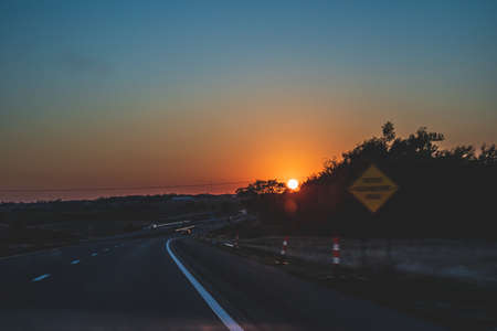 Sunset on Interstate 40 Texas U.S.A. after sunset point of viewの写真素材