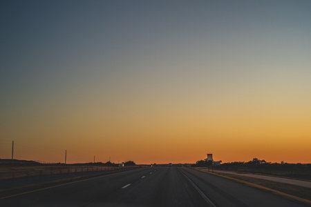 Sunset on Interstate 40 Texas U.S.A.のeditorial素材