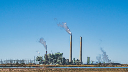 Coal fired Power plant against blue skyのeditorial素材