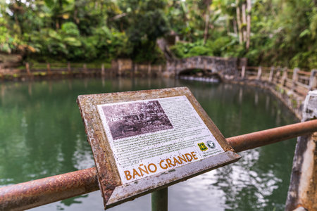 informational sign at Bano Grande swim area in El Yunque Forest Puerto Ricoのeditorial素材
