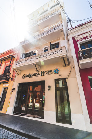 Casablanca Hotel Facade in Old San Juan Puerto Ricoのeditorial素材