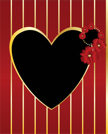Gold heart with blank black center on a gold and red striped backgroundのイラスト素材