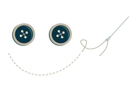 blue buttons with stitching and needle making a smiley faceのイラスト素材