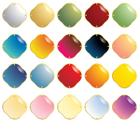 Multicolor set of smooth gemstones with gold fasteners isolated on a white backgroundのイラスト素材
