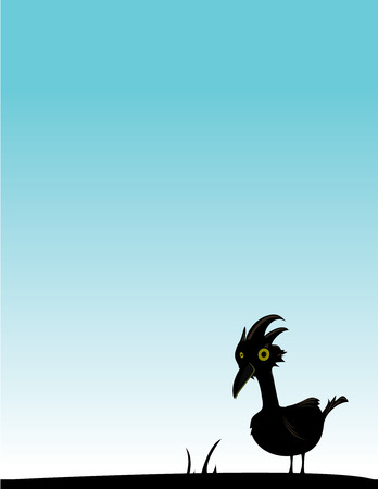 A black bird on a blue background with black land with copy spaceのイラスト素材
