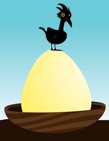 Black bird on a gigantic egg in a nestのイラスト素材