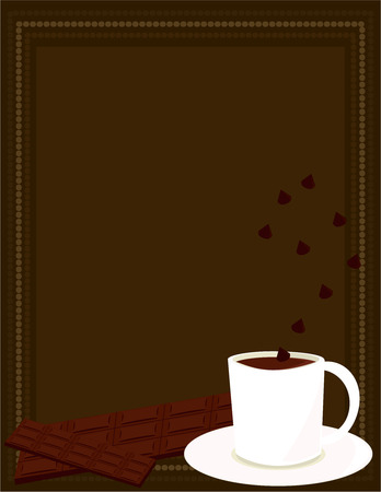 White mug of hot chocolate with chocolate bar and chocolate chips on a brown ray backgroundのイラスト素材