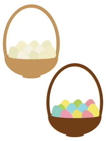 Eggs plain and colorful in baskets isolated on a white basketのイラスト素材