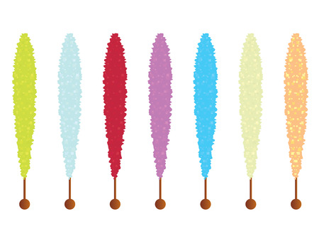 Crystalized rock candy sticks in several colors isolated on a white backgroundのイラスト素材