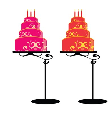 Cakes with decoration in pink and orange  on a white backgroundのイラスト素材