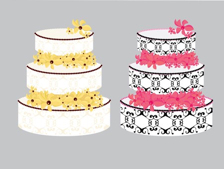 decorated cakes with flowers between layers on a gray backgroundのイラスト素材