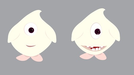 Quirky one eyed pink character smiling on a gray backgroundのイラスト素材