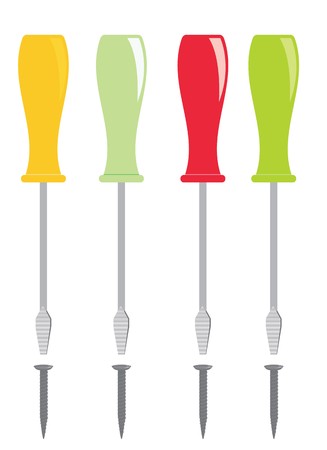 Screwdrivers with plastic handles on a white backgroundのイラスト素材