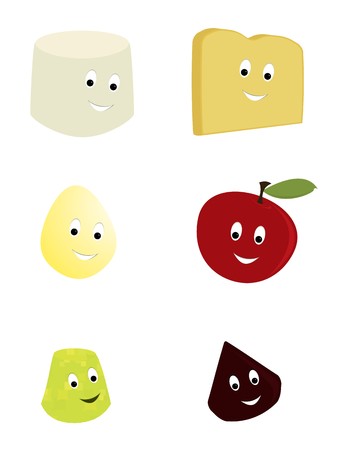 Happy smiling food characters on a white backgoundのイラスト素材
