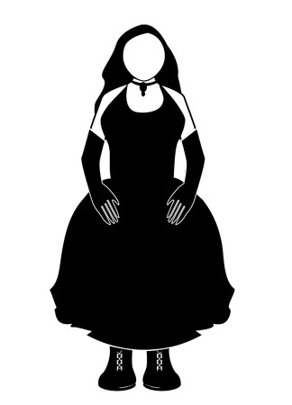 Woman in black dress with heavy boots and long black glovesのイラスト素材