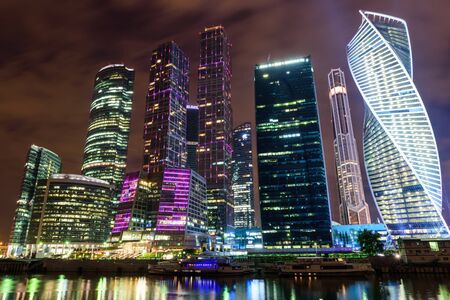 MOSCOW, RUSSIA - September 20: Moscow business center "Moscow-city" by the night in September 20, 2015, Moscow, Russia.のeditorial素材