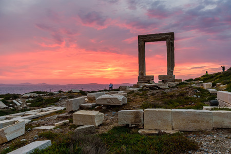 the Ancient marble gate "Portara", Naxos island, Cyclades, Greece.の写真素材