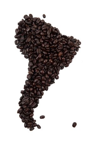 Coffee beans in the shape of South Americaの写真素材