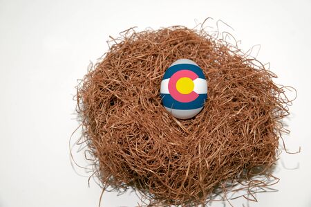 Nest egg with state of Colorado flag painted on the eggの写真素材