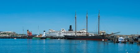 San Francisco, CA - February 03: Hyde Street Pier as seen from San Francisco's Maritime National Historical Park  at Aquatic Park Cove in San Francisco Bayのeditorial素材