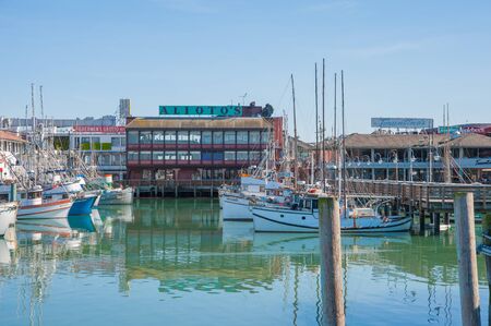 San Francisco, CA - February 03: Fishing docks in San Francisco bay at Fisherman's Wharf in San Francisco, CAのeditorial素材