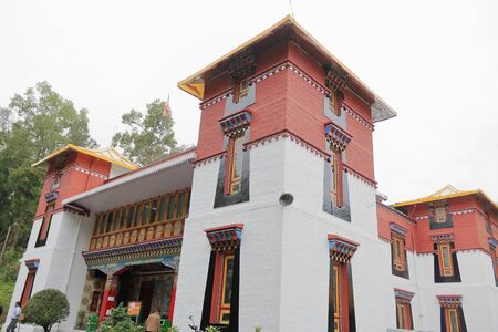 ON a cloudy day people are visiting a Small Monestary in Sikkim, Indiaのeditorial素材