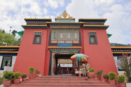 Sikkim, India - June 19,2019: Main gate of Rumtek Monestary heavily guarded at Sikkim, Indiaのeditorial素材