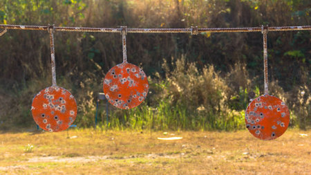 Shooting target practice sheet Traces of bullets hit the ground with a sheet in target practice shooting.の写真素材