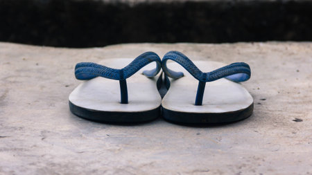 Slippers put couple the two sides of a couple who are in love with someone I love Valentine's Day.の写真素材