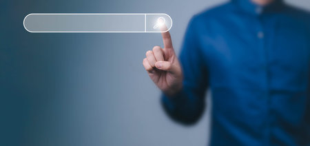 Search engine optimization, SEO, Searching Browsing Internet Data Information Networking Concept, Businessman use smartphone for find data on networking, copy space.の写真素材